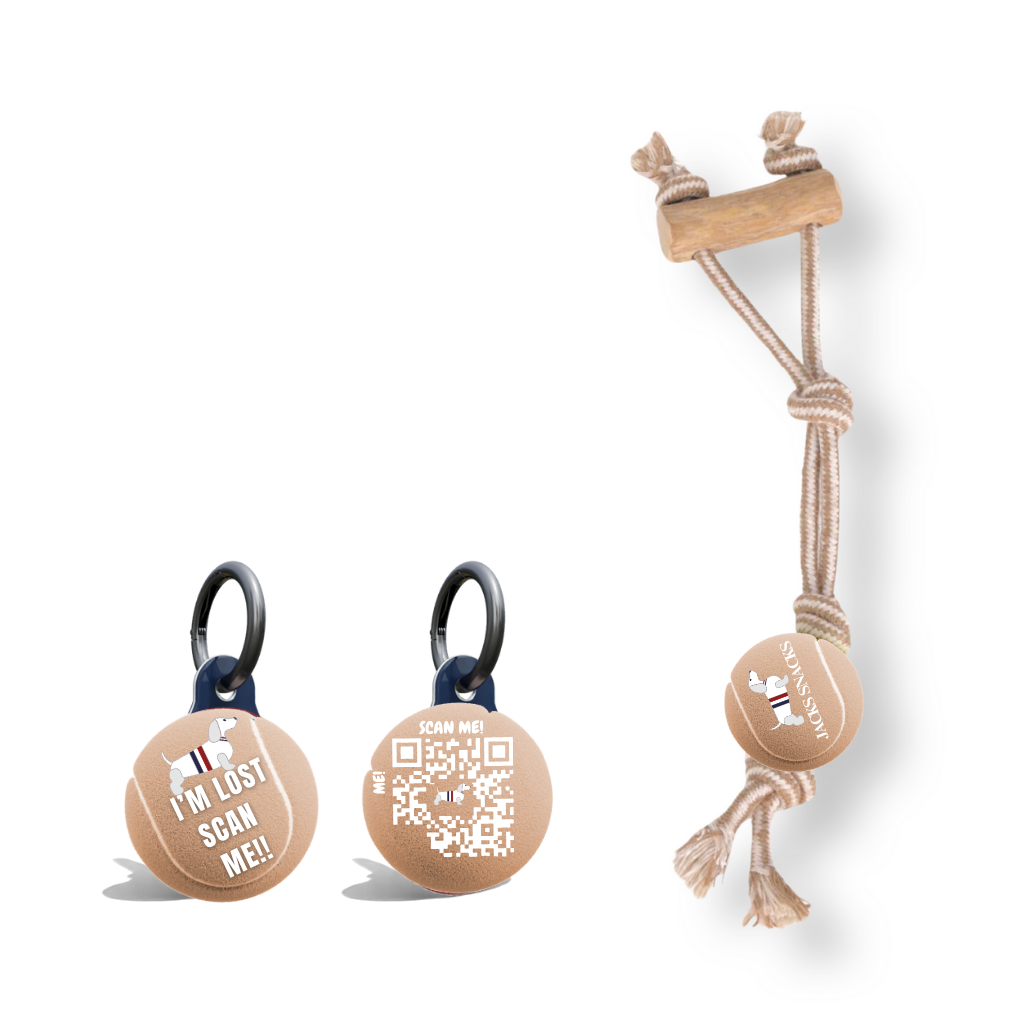 Rope Tug with Coffee Wood Handle and Tennis Ball Toy-Brown