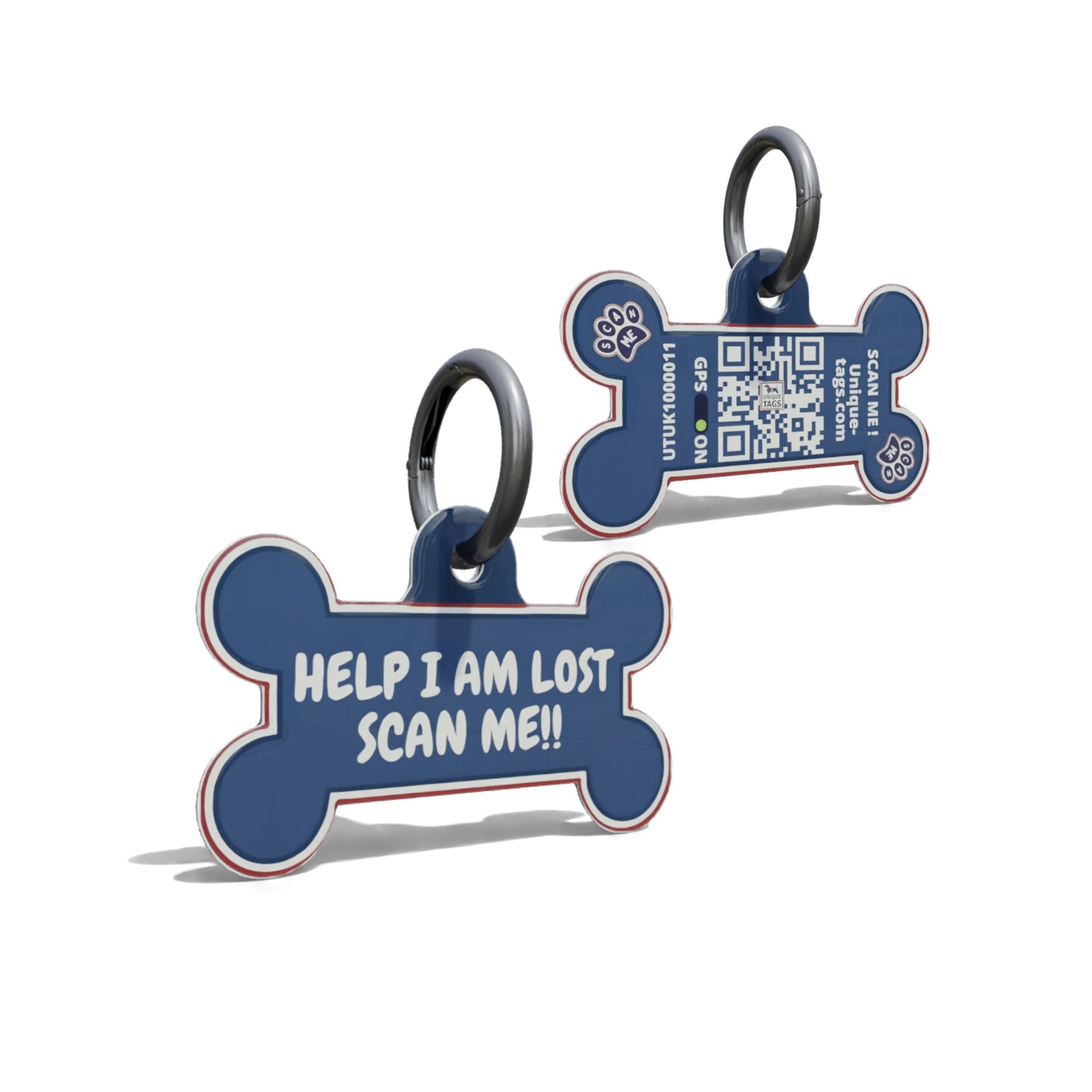 Navy Help Im Lost Bone Shaped Epoxy QR Tag