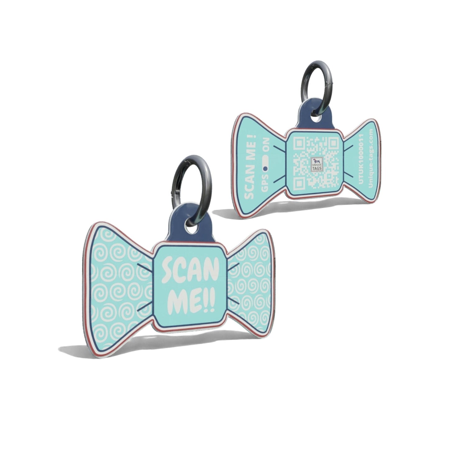 Aqua Swirls Bow Shaped Epoxy QR Tag
