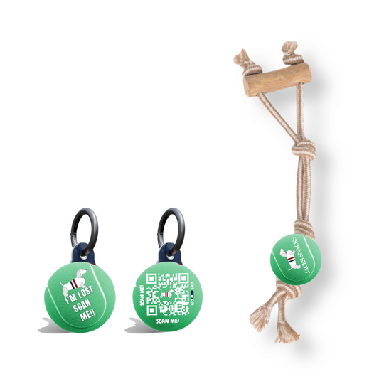 Rope Tug with Coffee Wood Handle and Tennis Ball Toy-Green