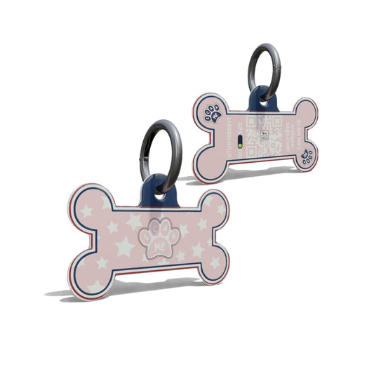 Light Pink Paw On Stars Bone Shaped Epoxy QR Tag