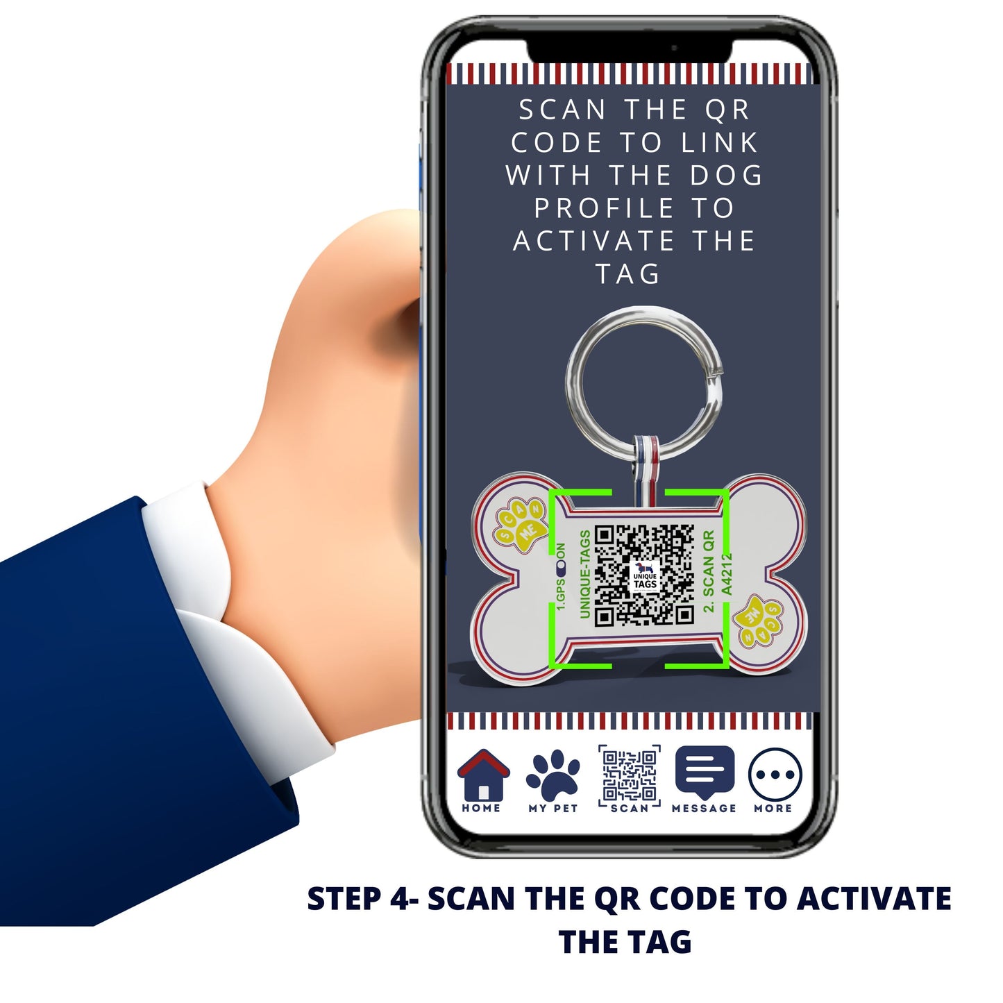 Premium Bow Shaped Navy Stripe QR Tag