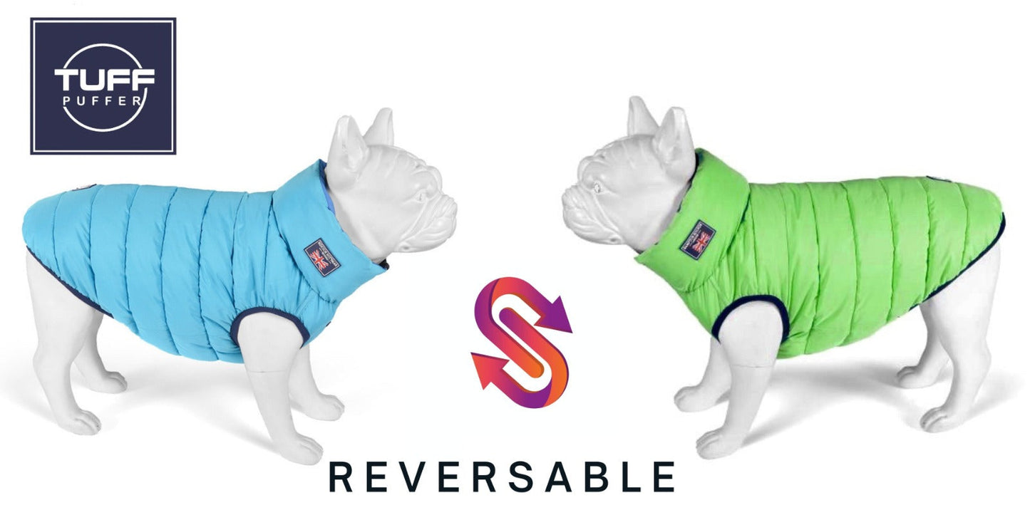 Green and Aqua Blue Reversible Puffer Jacket